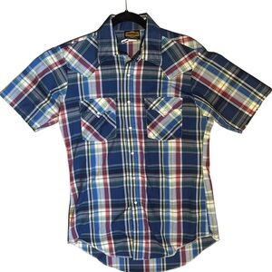 Vtg Holt Western Plaid Short Sleeve Shirt